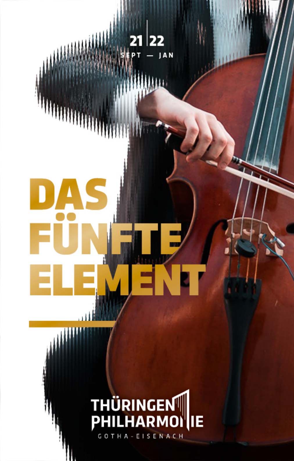 Poster draft visualizing musical vibration: shimmering cellist